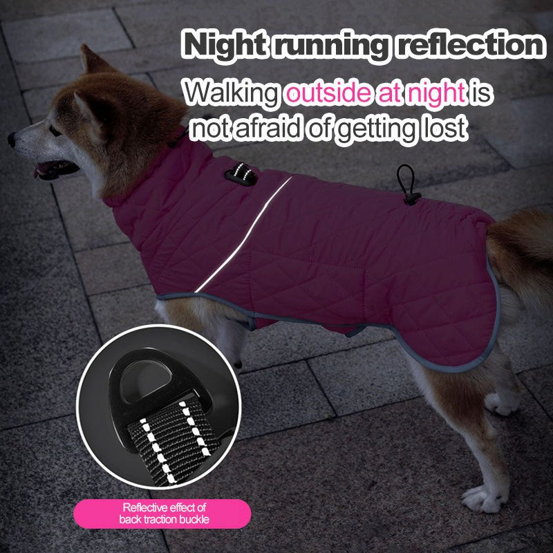 Waterproof Reflective Pink Fleece-Lined Dog Coat - Adjustable Cold-Resistant Pet Apparel with Leash Attachment - Ideal for All Breeds