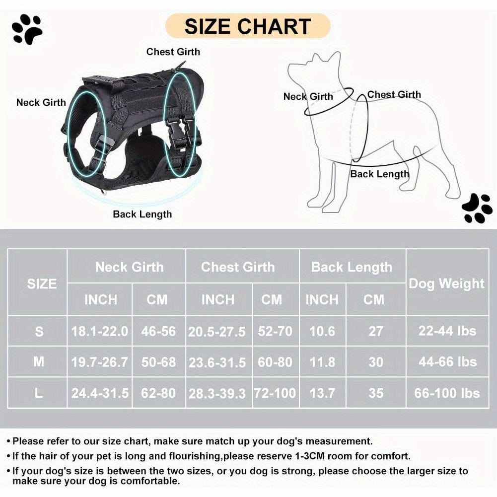 Medium Large FEimaX Tactical Dog Harness, No Pull Adjustable Pet Harness with Handle, Molle Loop Panels for Training Hunting Walking (Black)