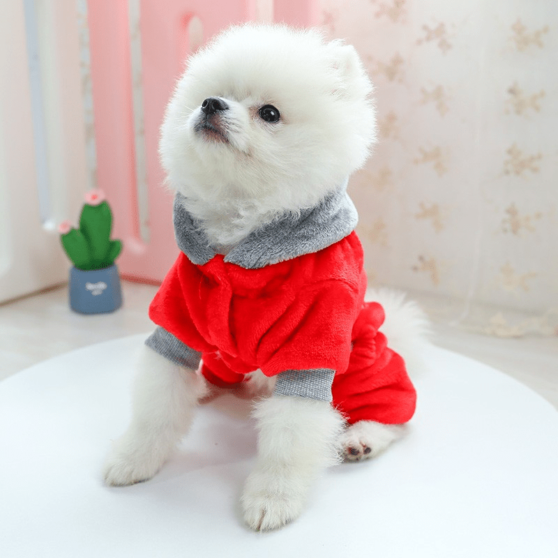 Small Breeds Warm Fleece-Lined Cuddle Comfort Dog Jumpsuit - Cozy Winter Pet Apparel with Snap Button Closure