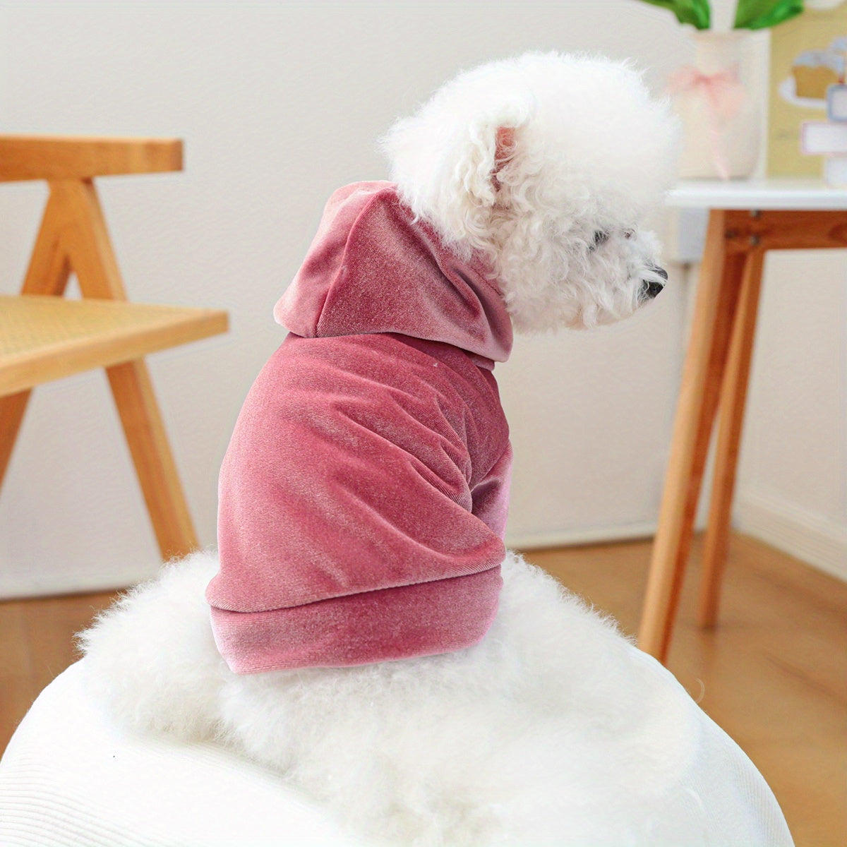 1pc Cozy Fleece Hoodie for Small Dogs - Warm & Comfortable Autumn/Winter Pet Apparel in Pink, Soft Polyester Knit Design for Cold Weather, Indoor Pet Hoodie | Stylish Dog Outfit | Comfortable Petwear, Dog Sweater