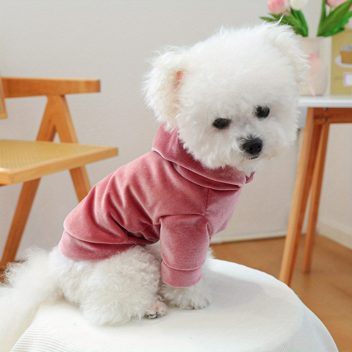 1pc Cozy Fleece Hoodie for Small Dogs - Warm & Comfortable Autumn/Winter Pet Apparel in Pink, Soft Polyester Knit Design for Cold Weather, Indoor Pet Hoodie | Stylish Dog Outfit | Comfortable Petwear, Dog Sweater