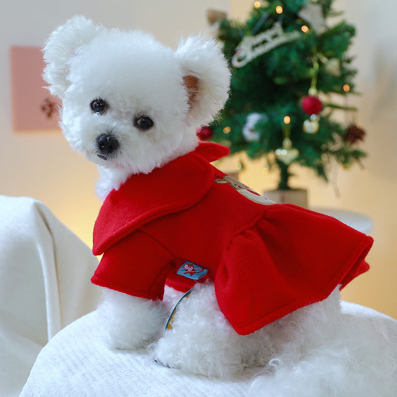 Christmas Reindeer Couple Costume - Knitted Polyester Dog Skirt for Small Breeds, Press Button Closure, Festive Pet Apparel for Mini Dogs, Teddy, Bichon, Pomeranian - Winter and Spring Wear