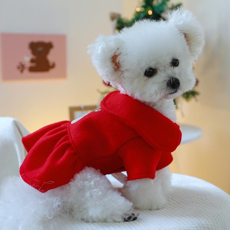Christmas Reindeer Couple Costume - Knitted Polyester Dog Skirt for Small Breeds, Press Button Closure, Festive Pet Apparel for Mini Dogs, Teddy, Bichon, Pomeranian - Winter and Spring Wear