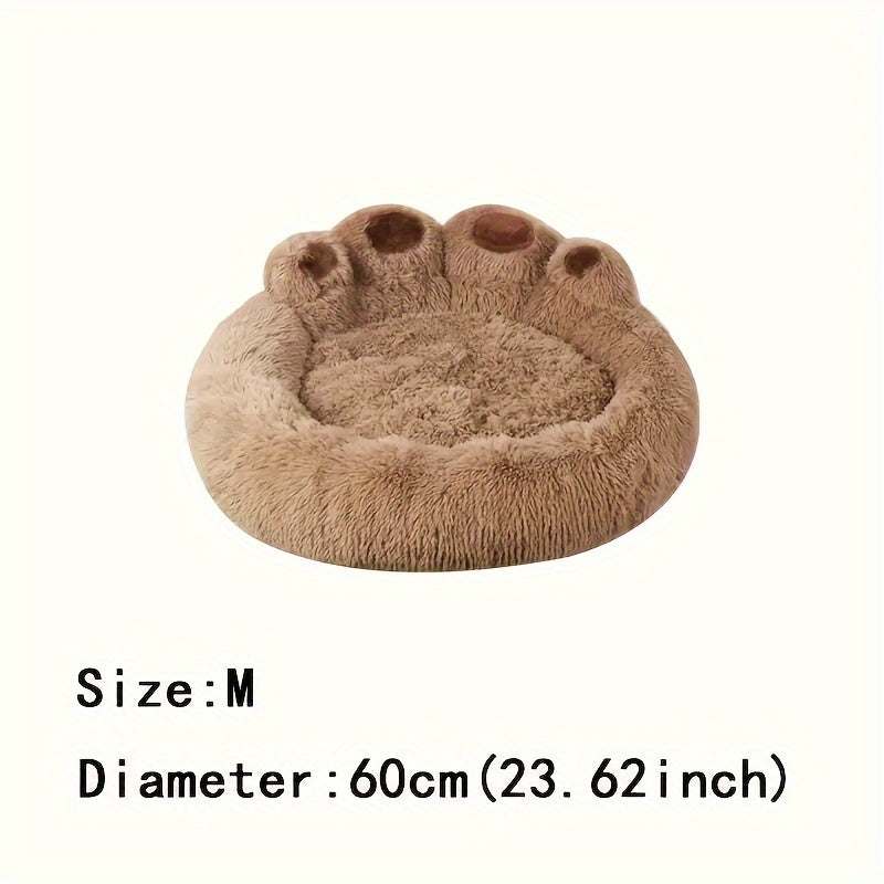 Warm Soft Long Plush Bear Paw-Shaped 1Pc Pet Bed - Calming Cat And Dog Bed For Small, Medium, And Large Dogs - Anti-Slip Bottom Cat Mat, Animal Sleep Sofa