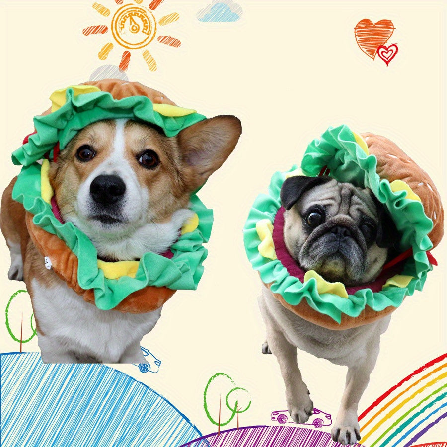 Dog Cat Hamburger Headgear Collar Hat Cartoon Pet Accessories Clothes Funny Costume Elizabethan Ring