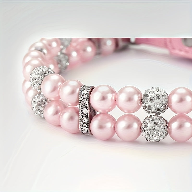 Adjustable Polyester Fiber Pet Collar with Pearl and Rhinestone Accents, Cute Necklace for Small and Medium Dogs and Cats - Other Pattern.