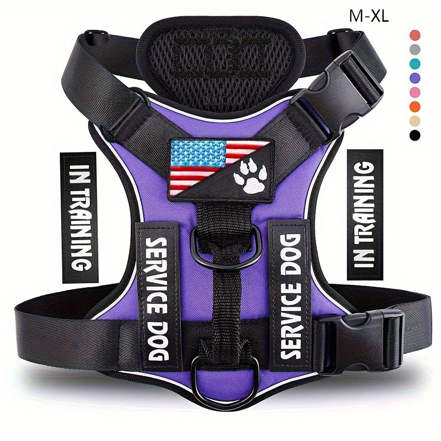 5-PCS Reflective Service Dog Harness Vest - Adjustable Soft Oxford Pet Harness with Inner Layer Mesh, Easy Control, Breathable, Comfortable, Durable for Small, Medium, Large Dogs with Random Buckle