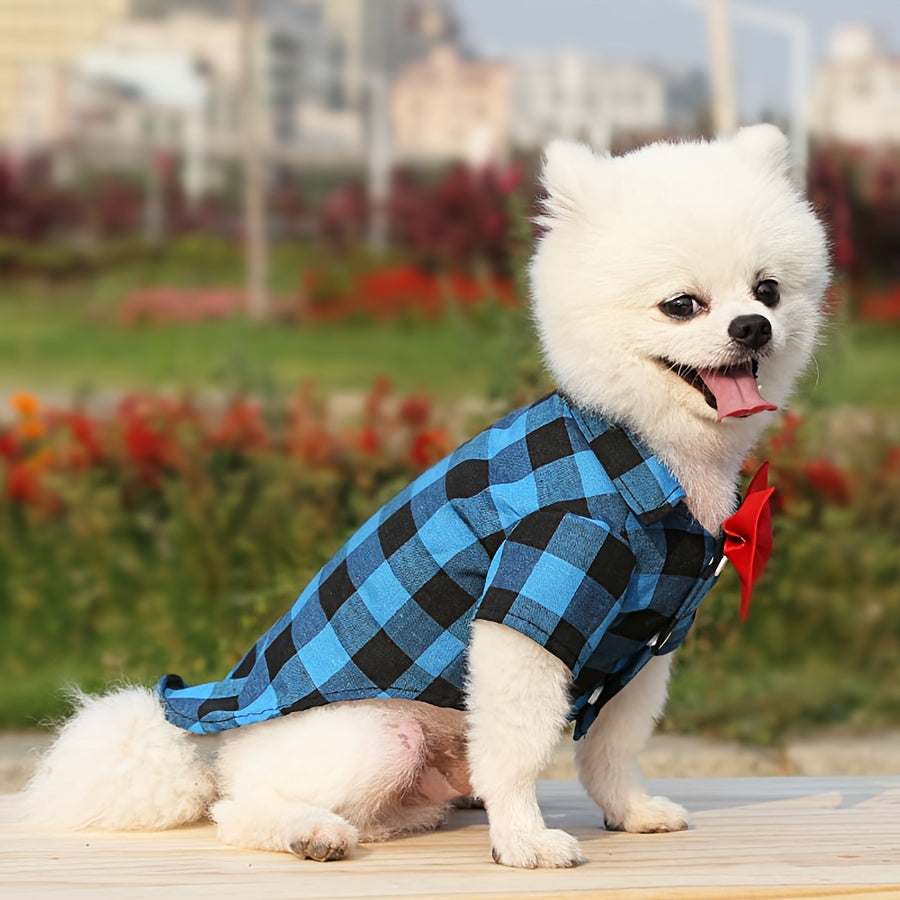 Chic Plaid Dog Shirt - Polyester Pet Apparel for Small to Medium Breeds, Ideal for Weddings & Special Occasions, Cute Dog Clothes