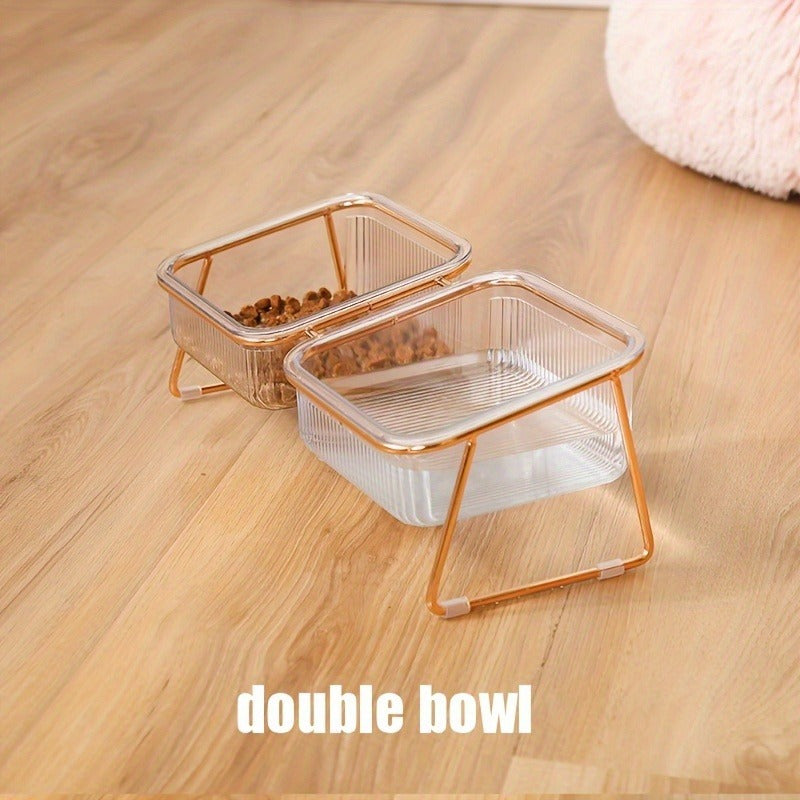 Double-Layer Cat And Dog Bowl Set, Vertical Design Pet Feeding & Drinking Station, Durable Metal & Plastic, Easy-To-Clean, with Ideal Pet Supplies for Cats And Dogs, Without Battery