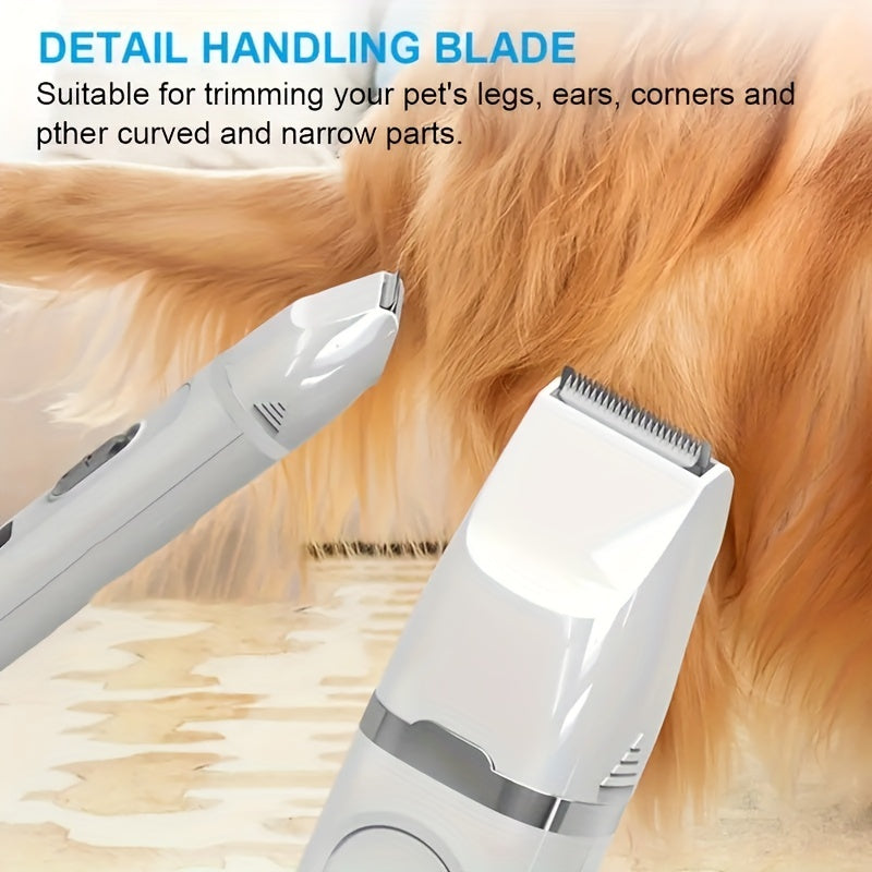 Rechargeable Pet Grooming Clipper Kit, Electric Dog Hair Trimmer with Multiple Attachments and Cleaning Brush