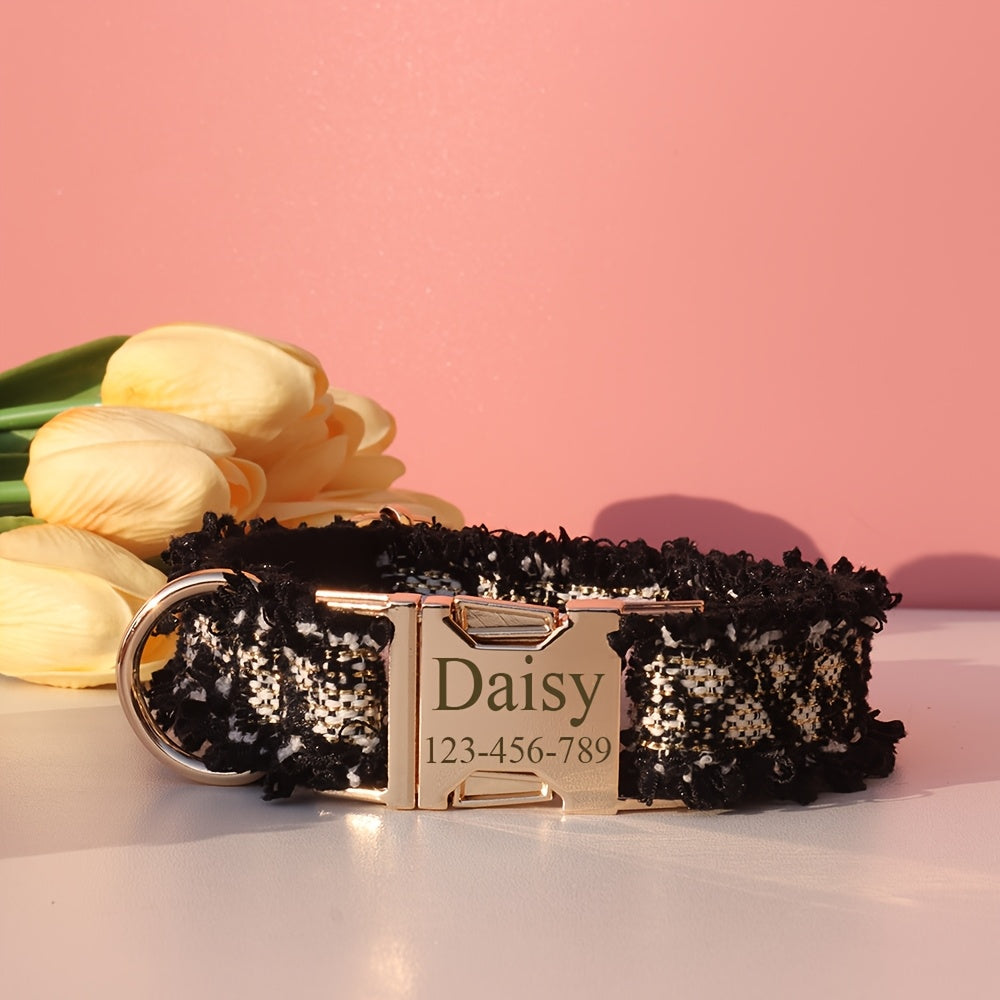 Personalized -Inspired Pet Collar with Adjustable Fit, Custom ID Name Tag & Secure Metal Buckle - Ideal for Cats and Dogs of All Sizes