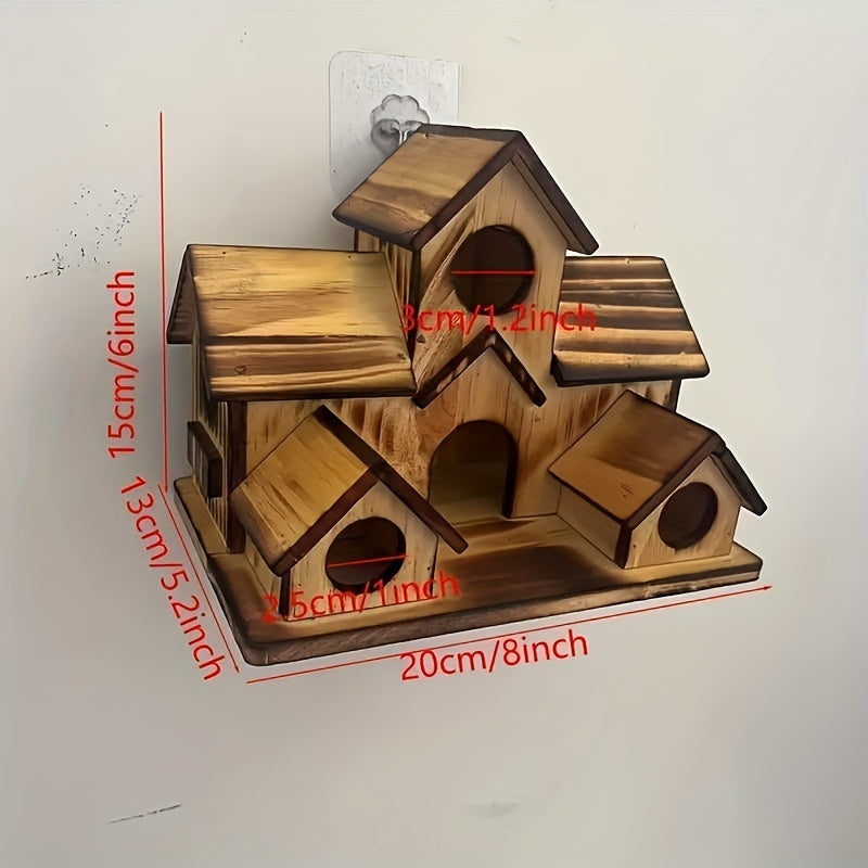 Wooden Hummingbird House - Rustic Solid Wood Birdhouse Decor - Outdoor Garden Villa Style Bird Nesting Box For Small Birds