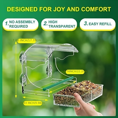 1pc Large Acrylic Window Bird Feeder - Feeders with Sliding Seed Holder, 4 Extra Strong Suction Cups, and Easy Cleaning Design for Outside Wild Birds