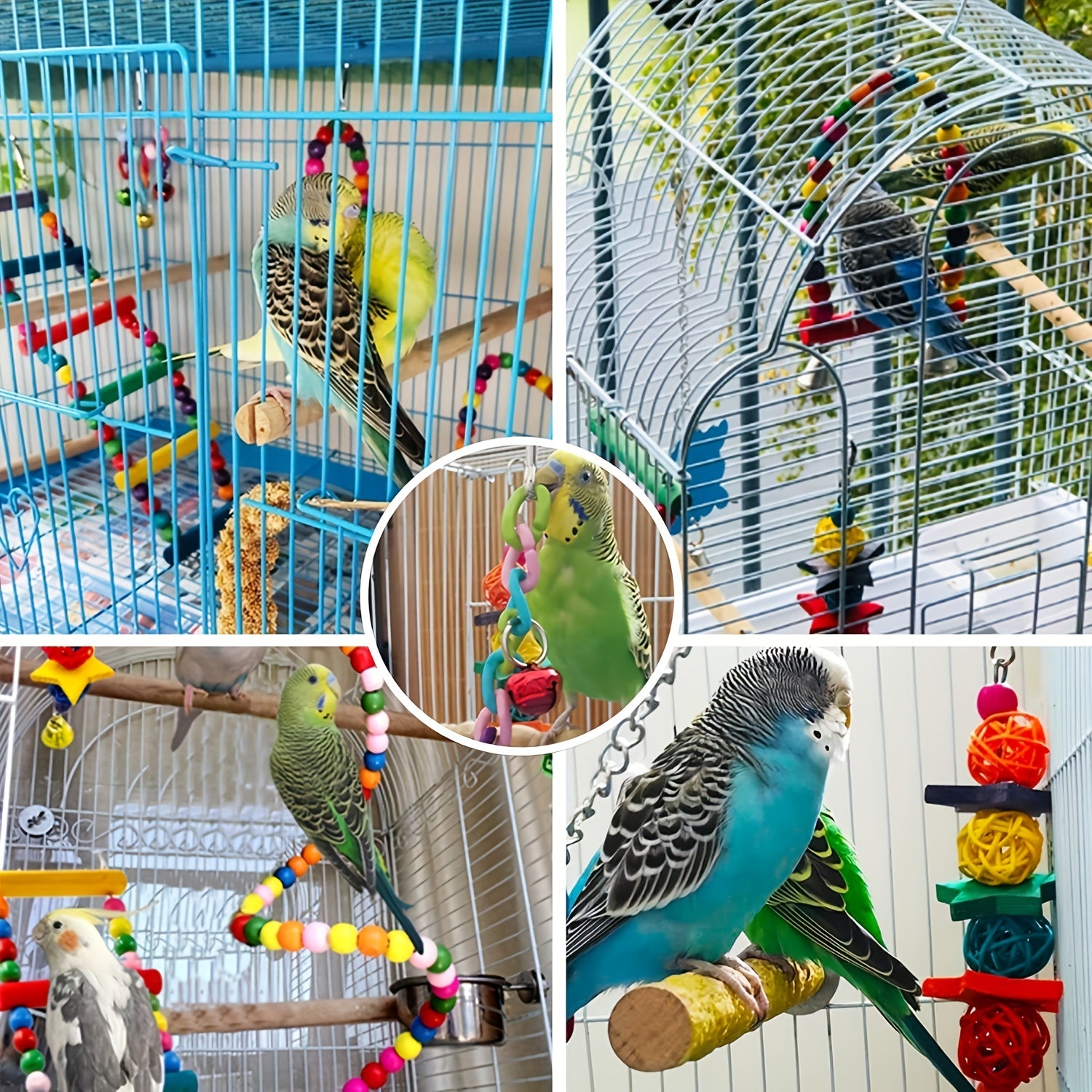 7pcs Bird Toy Set Colorful Pet Parrot Toys Swing Chewing Hanging Cage Toy With Bell Bird Cage Accessories