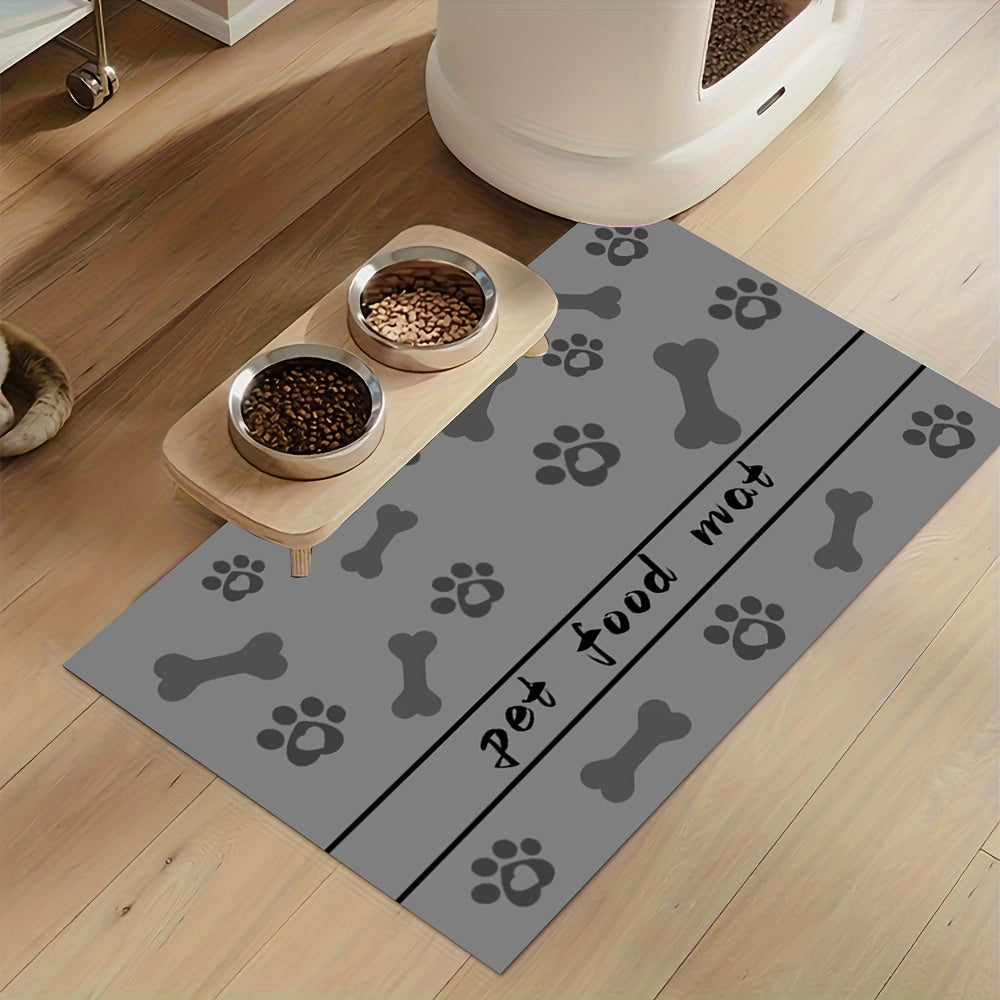 1 Absorbent Diatomaceous Earth Pet Feeding Mat with Paw & Bone Print Design - Quick-Dry, Waterproof Rubber Backing for Dogs & Cats Bowls, Ideal for Messy Eaters