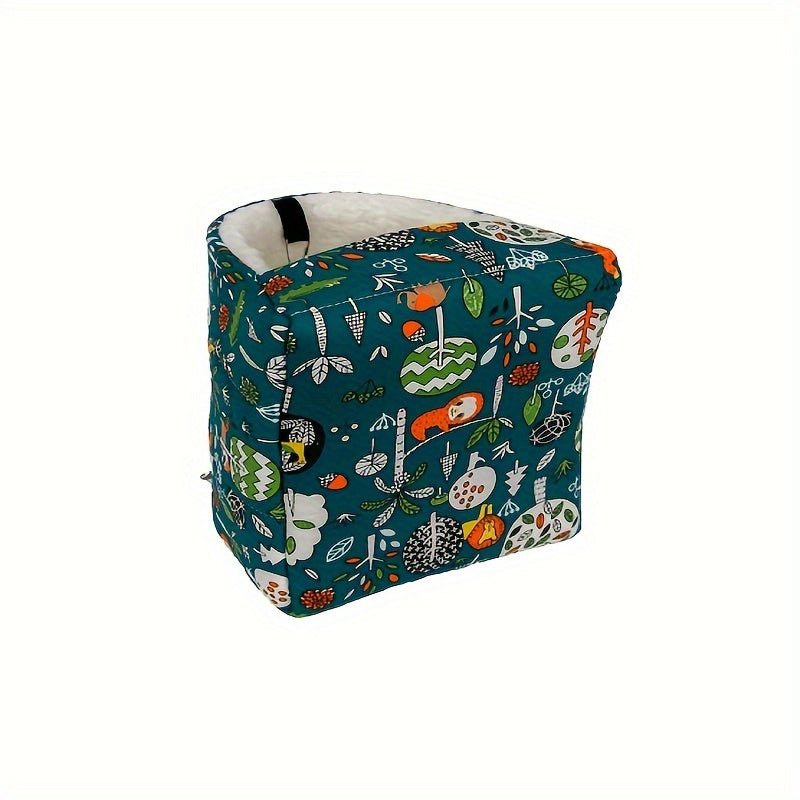 1pc Cartoon Printed Warm Fleece Bird Nest, Warm Triangular Sleeping Bird Hammock, Hanging Bedding Toy Bird Hideout
