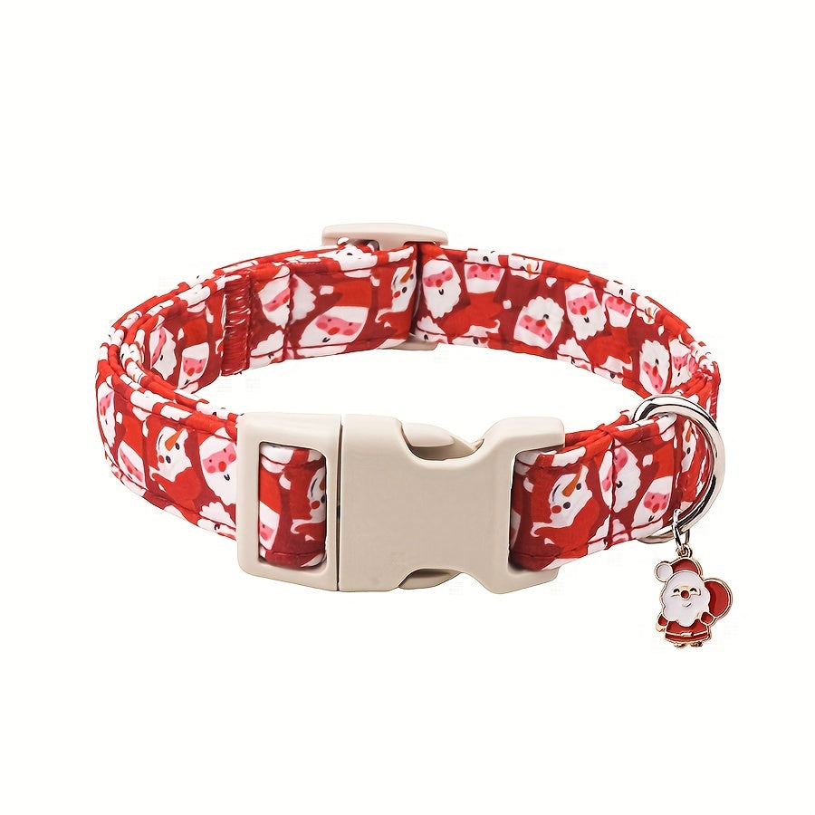 Christmas Themed Adjustable Dog Collar with Safety Quick-Release Buckle, Soft Cotton Pet Collar with Santa & Snowman Cartoon Pattern, Festive Red Neckwear for Small, Medium & Large Dogs, Suitable for Male & Female Puppies (1-
