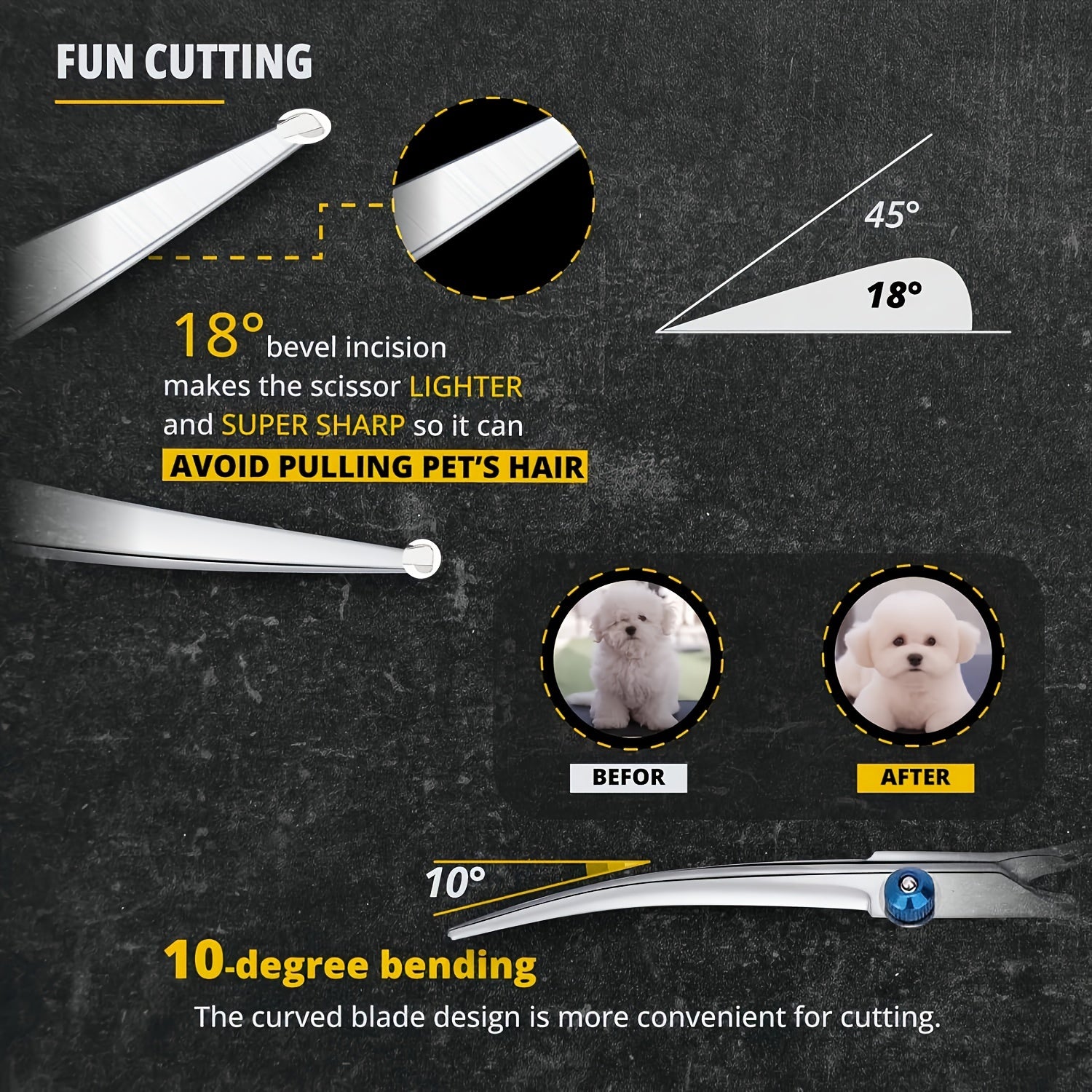 Stainless Steel Pet Grooming Scissors Set with Safety Round Tip - Professional Shears for Dogs & Cats, Non-Slip Handle & Adjustable Screw, Precision Cutting for Pet Stylist's Choice - Uncharged Shedding Tools for All Breeds &