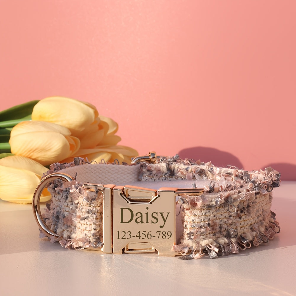 Personalized -Inspired Pet Collar with Adjustable Fit, Custom ID Name Tag & Secure Metal Buckle - Ideal for Cats and Dogs of All Sizes