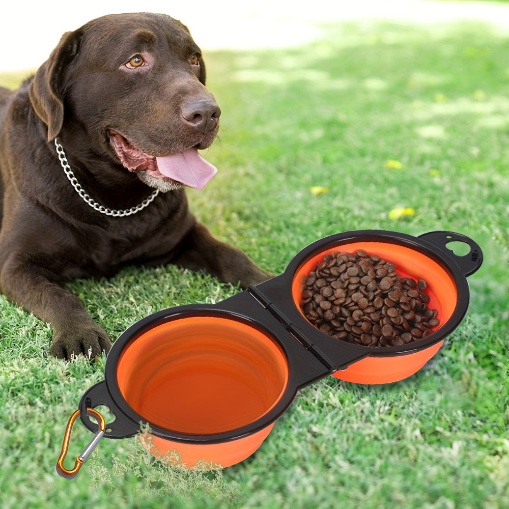 1pc Collapsible Double Pet Feeding Bowls – Portable Outdoor Travel Water And Food Bowl For Dogs – Durable And Convenient