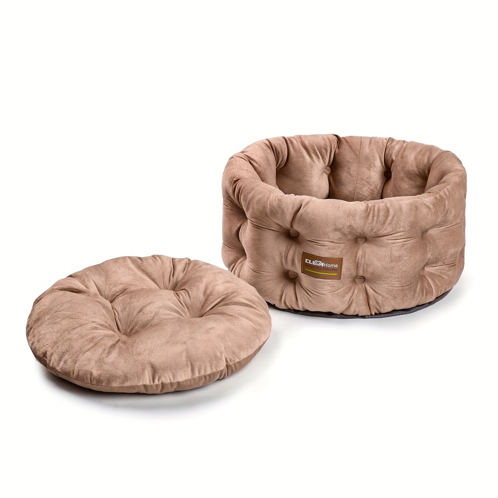 ClevaHome Deep Nest Cat Bed for Small Pets up to 15lbs - Round Cat Beds for Indoor Cats, Luxurious Velvet Feel, Extra High Sides, Machine Washable Comfort Pet Bed with Non-Slip Bottom