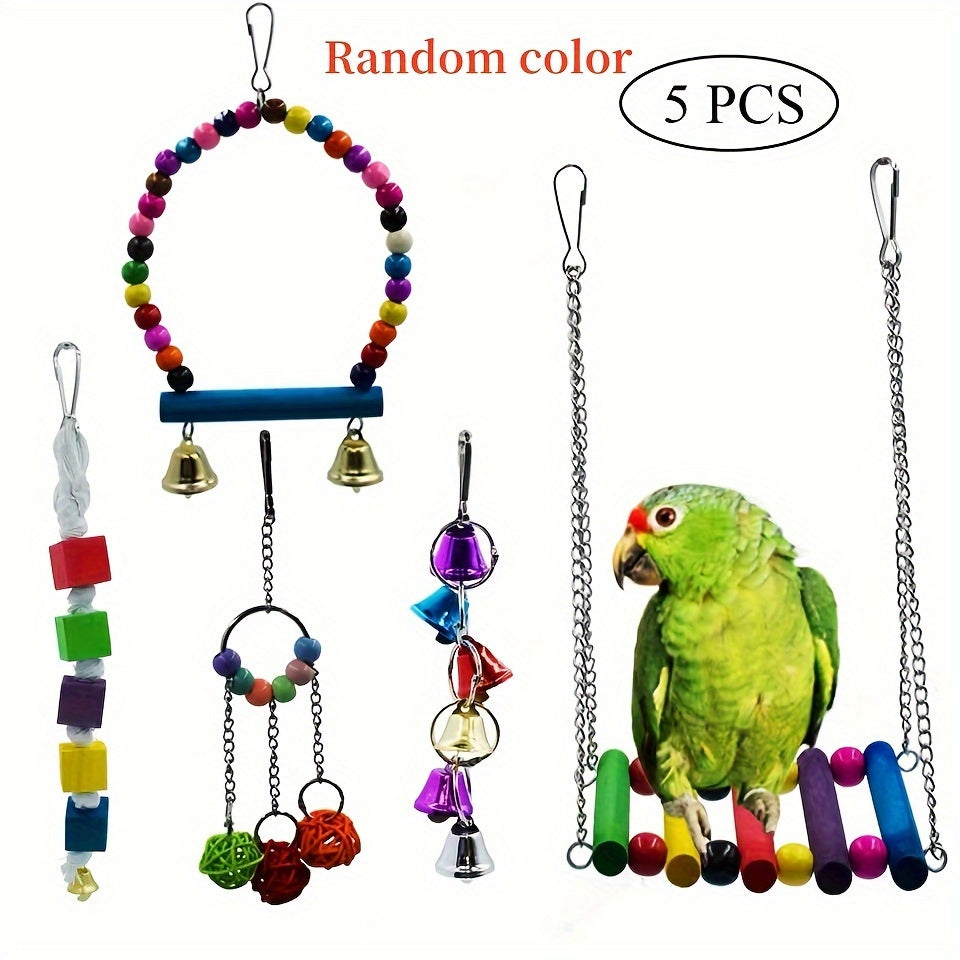 3/5/7/10pcs Bird Toy Set Swing Climbing Ladder Stairs Colorful Bells Educational Training to Relieve Boredom Chew Small and Medium Parrot Toys