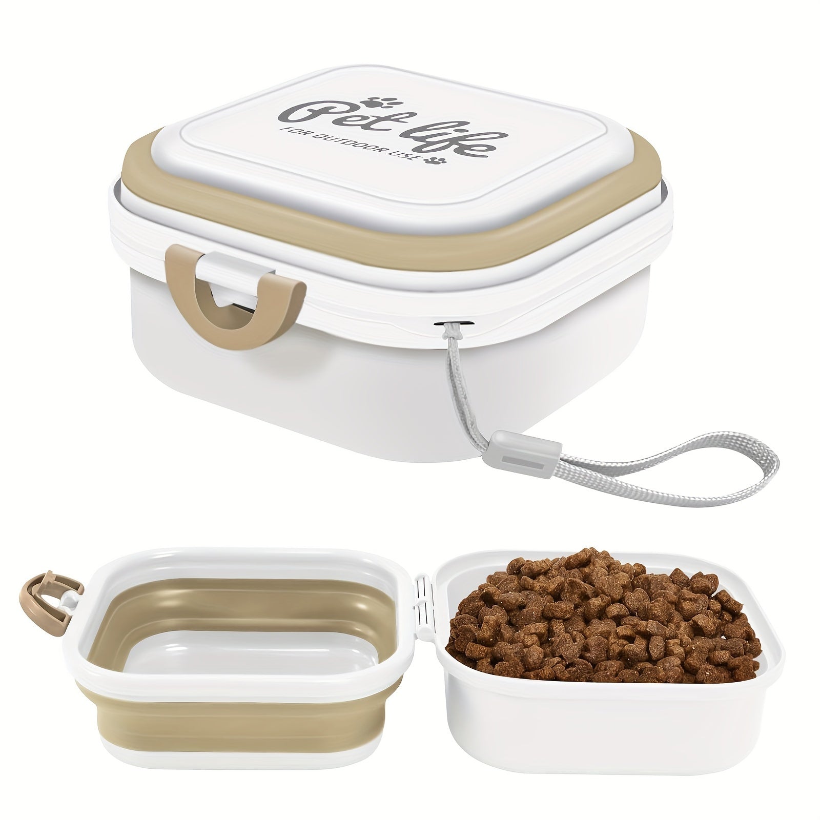 Pet Dancer 2-in-1 Portable Dog Bowl for Travel, Camping & Hiking - Durable PP Material, Leak-Proof Lid, Ergonomic Handles, White & Beige Design, Food & Water Feeder for Dogs, Hiking Essentials | Ergonomic Pet Bowl | Leakproof