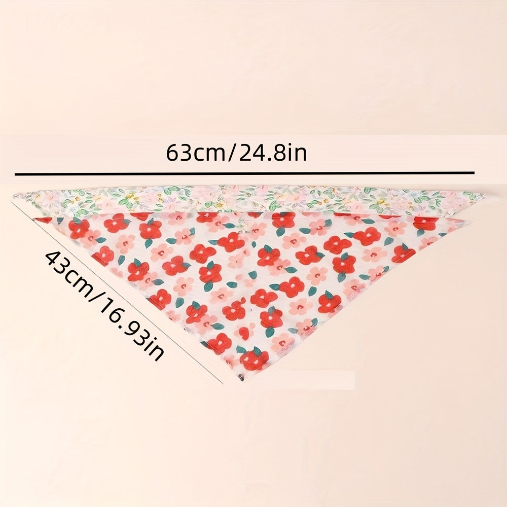 2pcs Dog Bandanas, Floral Print Pet Scarves, Breathable Polyester, Machine Washable, All-Season Comfort, Knit Fabric Pullover Pet Accessories for Small, Medium, Large, and Extra Large Breeds
