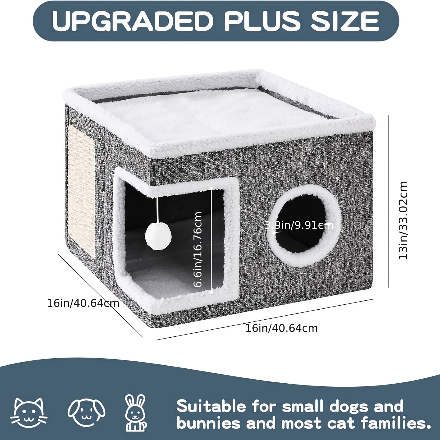Luxury Multi-Level Cat House - 2-Tier Bed & Play Cube with Toy Tunnel, Foldable Sofa, Climbing Rope & Soft Cushions - Durable Nylon Frame & Weatherproof Canvas Indoor/Outdoor Cat Shelter with Hanging Balls - All-Season Comfor