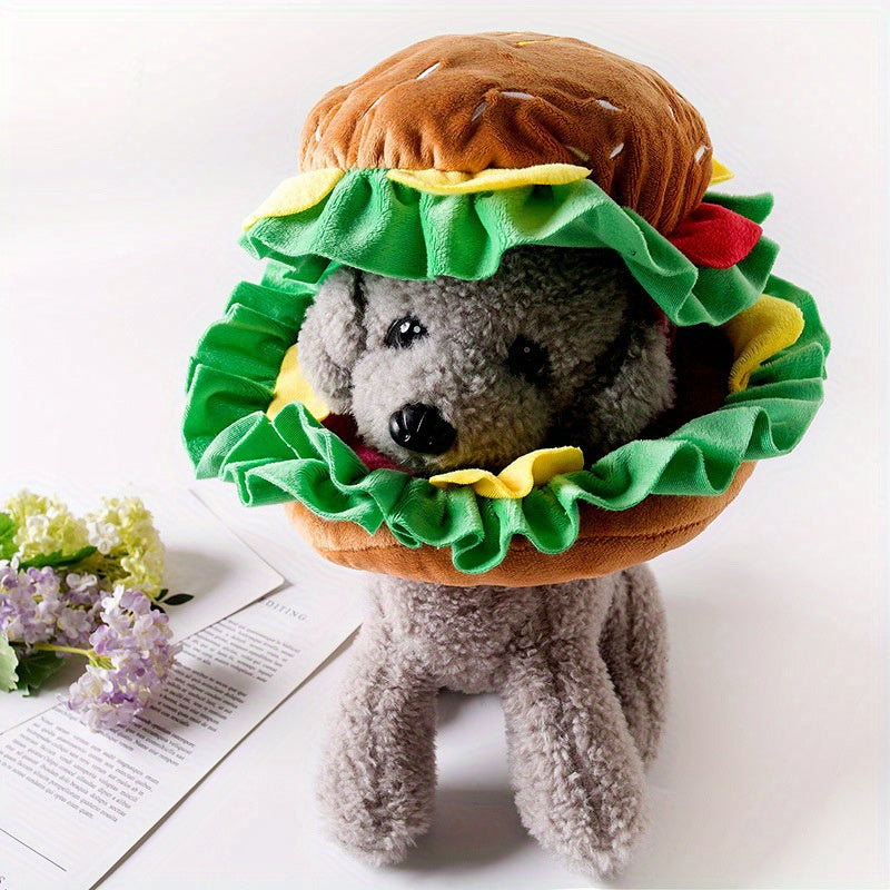Dog Cat Hamburger Headgear Collar Hat Cartoon Pet Accessories Clothes Funny Costume Elizabethan Ring