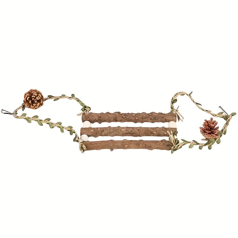 1pc Wooden Bird Perch Swing Set with Climbing Ladder, Multi-Functional Pet Accessories with Chewing and Grinding Features, Non-Electric Hanging Cage Toy for Parrots, Lovebirds, and Conures, with Color May Vary