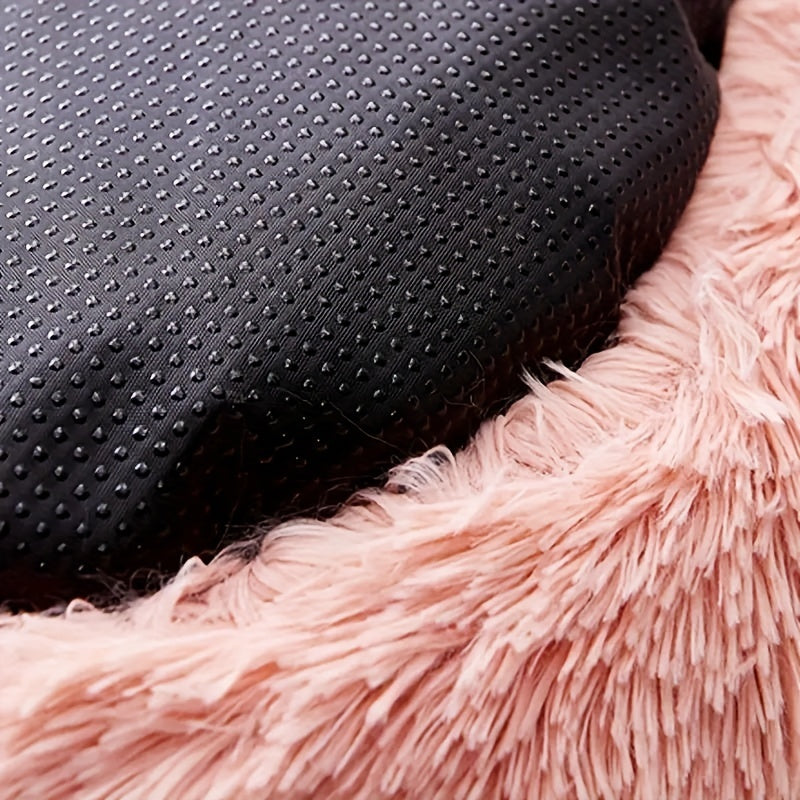 Plush Round Hooded Pet Bed, Warm Dog Bed Dog Cave Nest Soft Donut Dog Cushion Bed Calming Nest