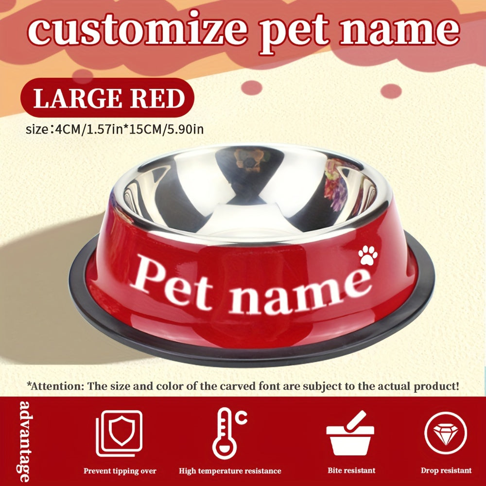 Stainless Steel Non-Slip Pet Bowl - Custom Engraved with Personalized Name - Ideal Memorial Gift for Pet Owners, Tip-Resistant, Stylish Pet Dish, Dog Memorial Items