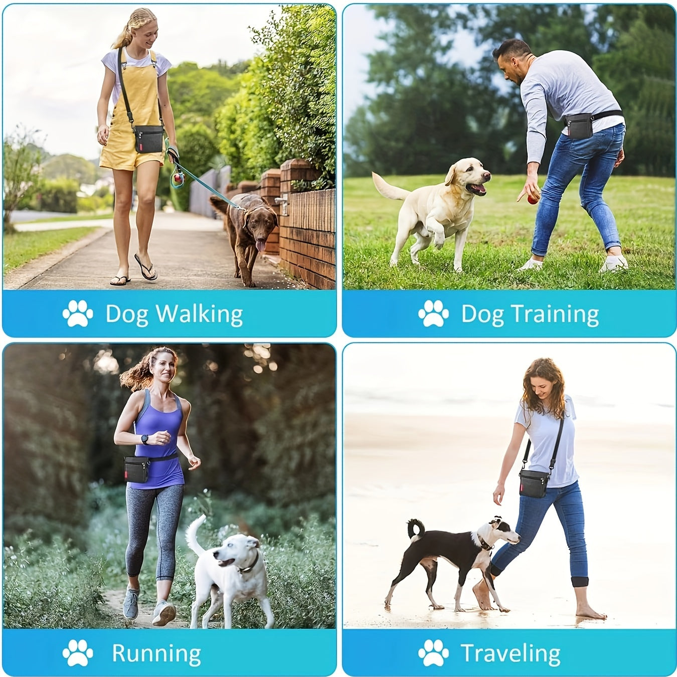 Dog Treat Training Pouch Easily Carries Pet Toys, Kibble, Treats Built-In Poop Bag Dispenser 3 Ways To Wear