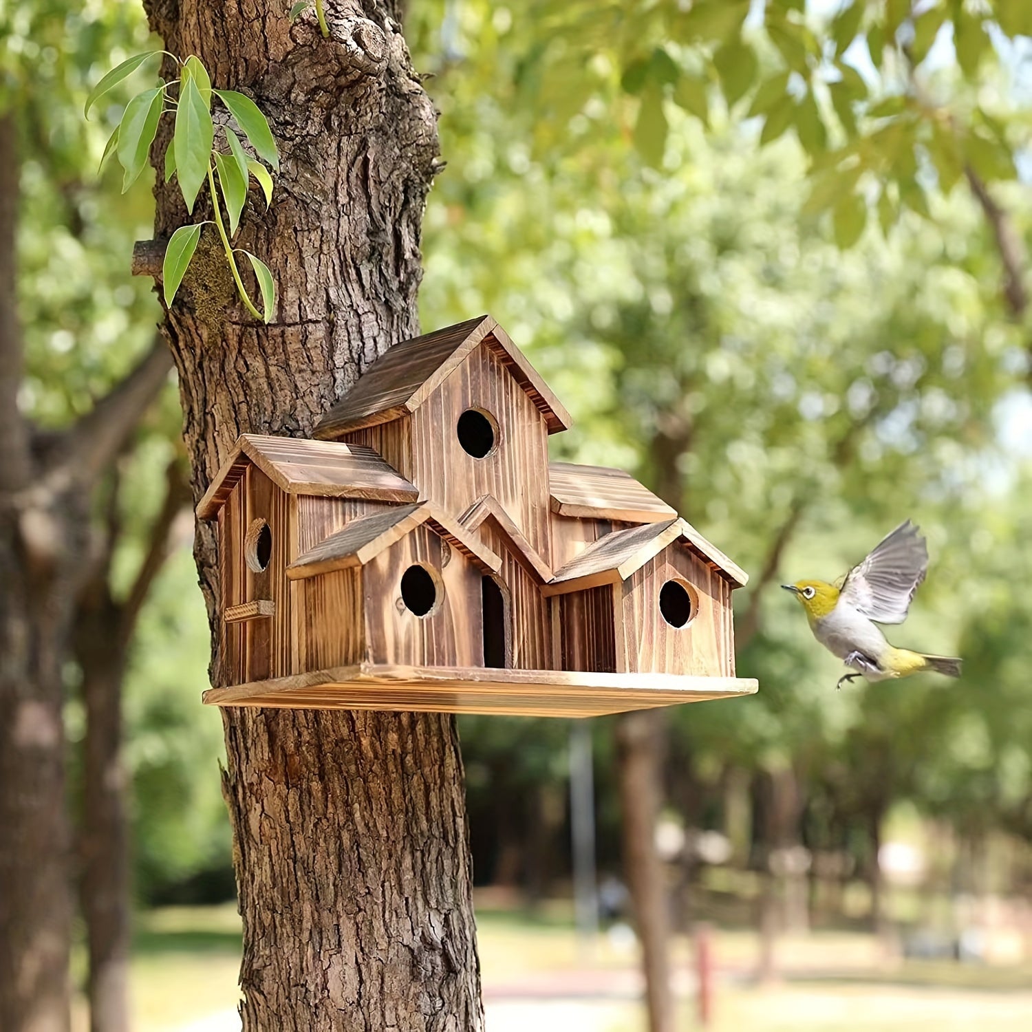 1pc Bird Houses For Outside, Wooden Bird House, Hanging Bird House, Handmade Natural Bird House, Beautiful Birdhouses, Garden Supplies
