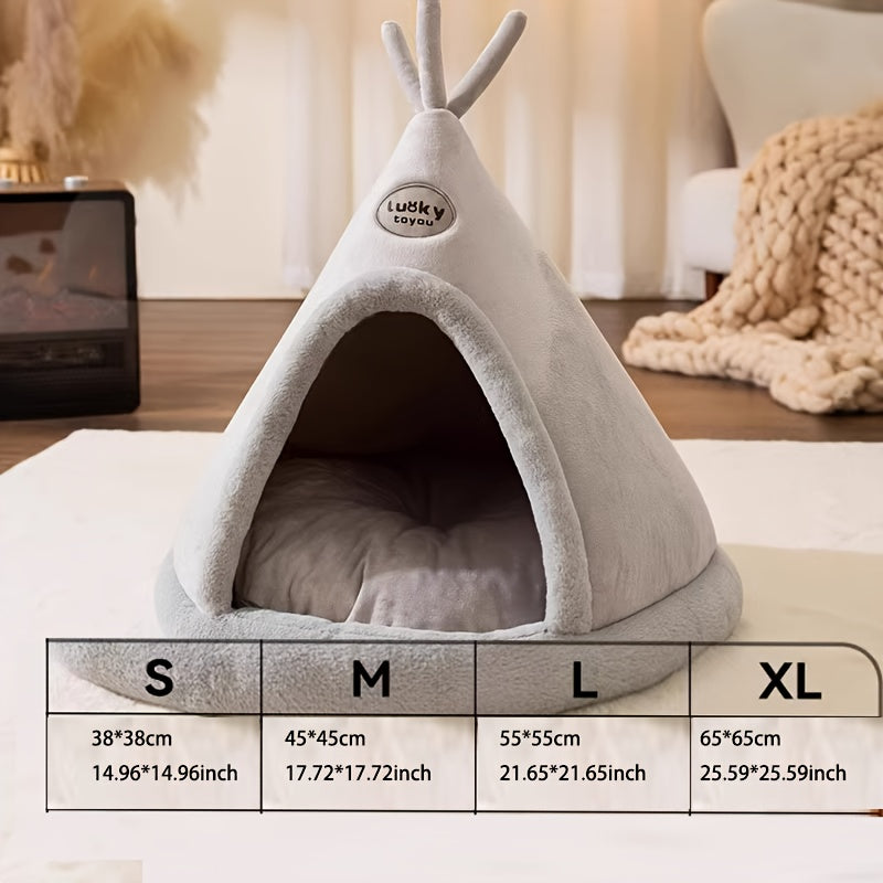 1pc Classic Mongolian Yurt Cat House, Cozy Polyester Fiber Pet Bed with Warm Comfort, Cute Animal Shelter for Indoor Cats, Pre-Assembled, Cute Cat Bed