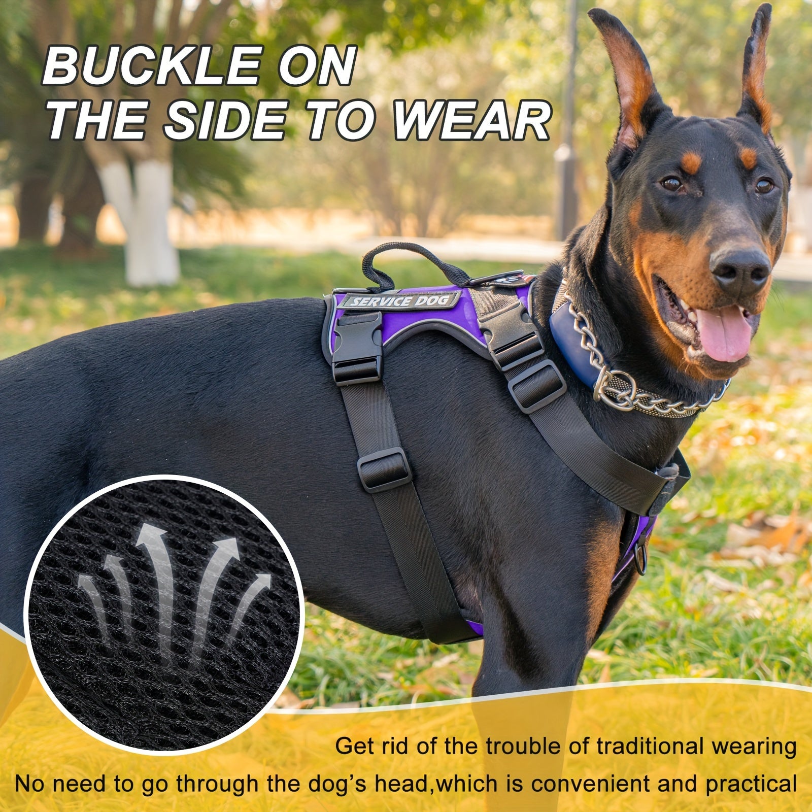 Service Dog Harness and Leash Set - Adjustable Soft Oxford Pet Harness with 1pc Folding Bowl, 5pcs Patches, Reflective Vest, Easy Control Traction Rope for Small Medium Large Dogs
