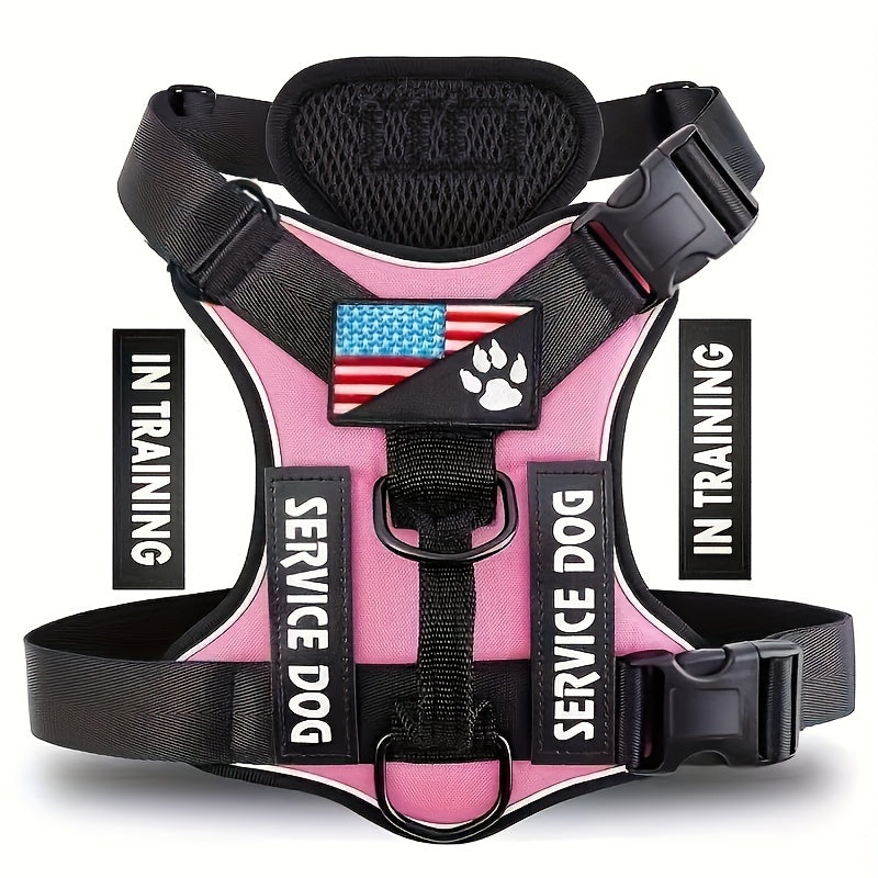 5-PCS Reflective Service Dog Harness Vest - Adjustable Soft Oxford Pet Harness with Inner Layer Mesh, Easy Control, Breathable, Comfortable, Durable for Small, Medium, Large Dogs with Random Buckle