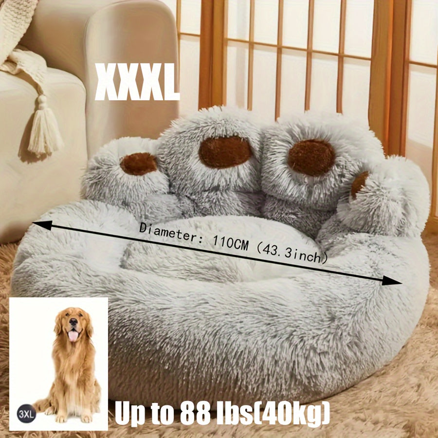 Large Gray Plush Polyester Cozy Round Pet Bed - Soft Pillow, Non-Slip Bottom, Dog & Cat Cushion for All Sizes