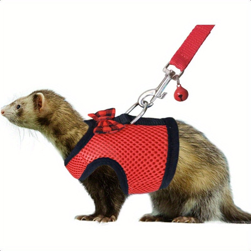 Small Animal Harness and Leash Soft Mesh Pet Harness with Safe Bell No Pull Comfort Padded Vest for Small Pet Red
