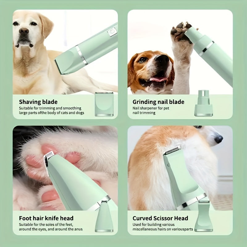 4-in-1 USB Rechargeable Pet Grooming Kit: Electric Hair Clippers, Nail Trimmer & Foot Shaver for Cats and Dogs