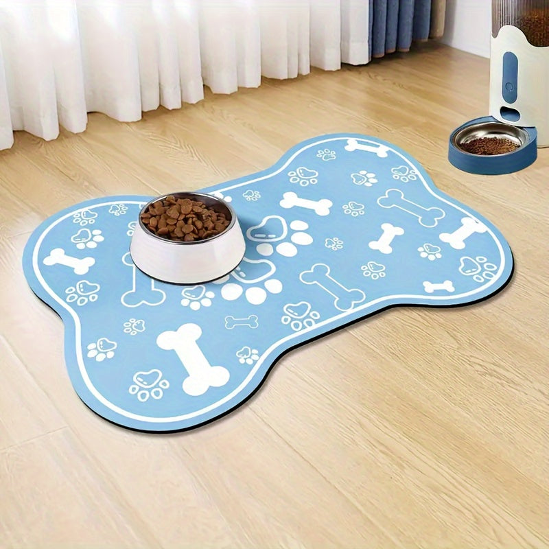 Bone-Shaped Quick-Dry Pet Feeding Mat with Non-Slip Rubber Base - Stain-Resistant Diatomaceous Earth Dog & Cat Bowl Pad, Essential Indoor Pet Accessory