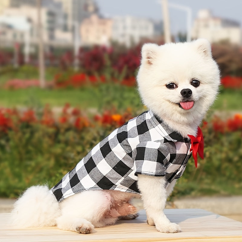1pc Dog Plaid Suit With Bow Tie, Pet Wedding Attire, Dog Clothes For Small To Large Dogs, Pet Apparel