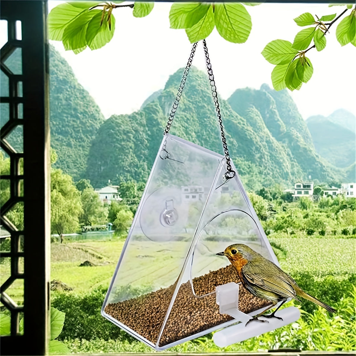 Transparent Acrylic Window Bird Feeder with Strong Suction Cup for Garden and Yard