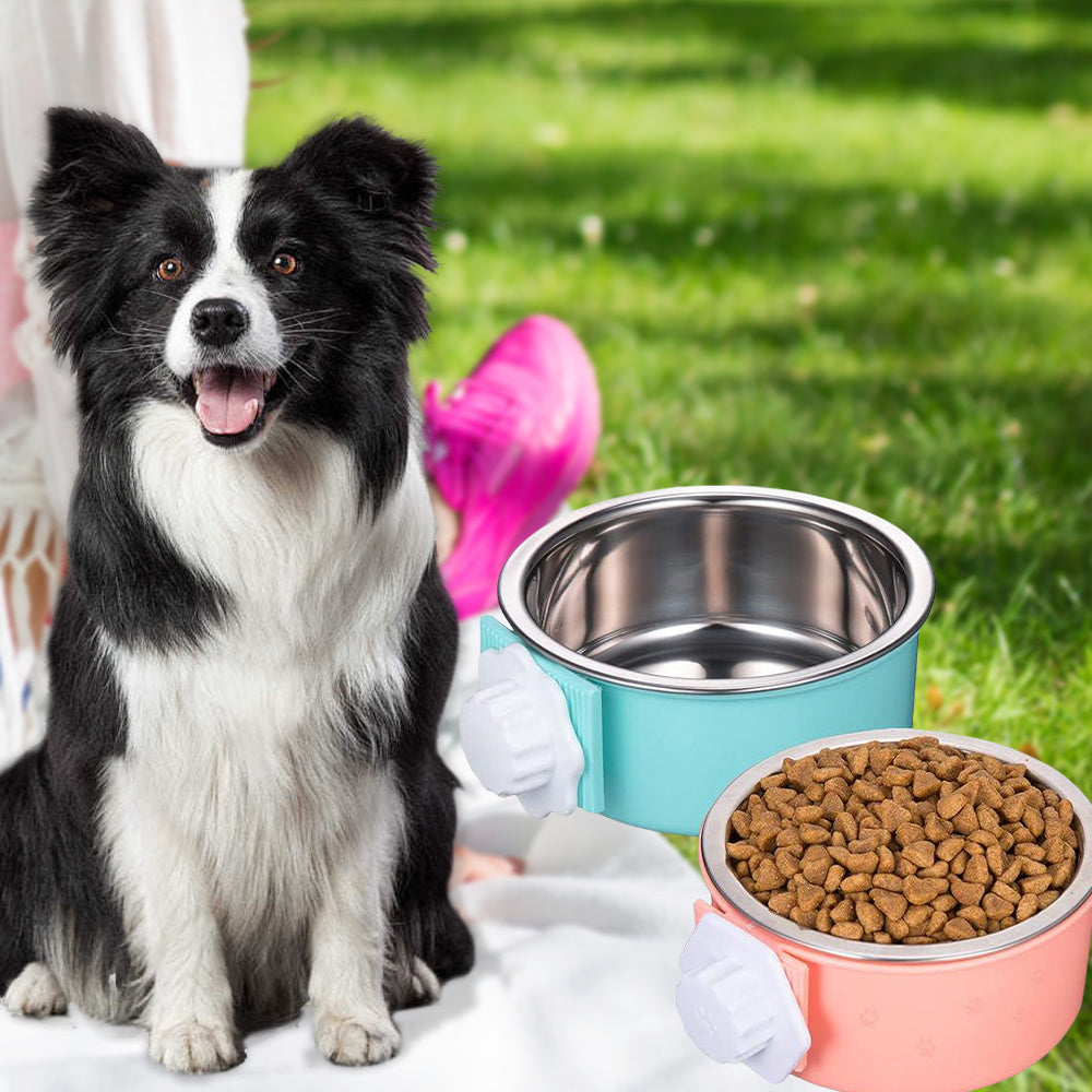 2pcs Removable Stainless Steel Hanging Pet Bowls for Crate - Easy Clean Food & Water Feeder with Non-Slip Base, Clamp Holder & Raised Edge Design for Small Dogs, Cats, Rabbits, Guinea Pigs, Pet Feeding Station | Detachable Bo