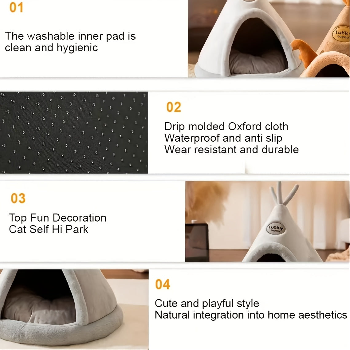 1pc Classic Mongolian Yurt Cat House, Cozy Polyester Fiber Pet Bed with Warm Comfort, Cute Animal Shelter for Indoor Cats, Pre-Assembled, Cute Cat Bed