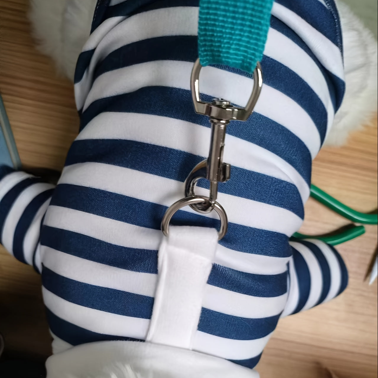 Cozy Striped Dog T-Shirt with Leash Attachment - Soft Knit Pet Apparel for All Seasons, White & Navy Blue, Small to Large Breeds, Machine Washable, Dog Clothes