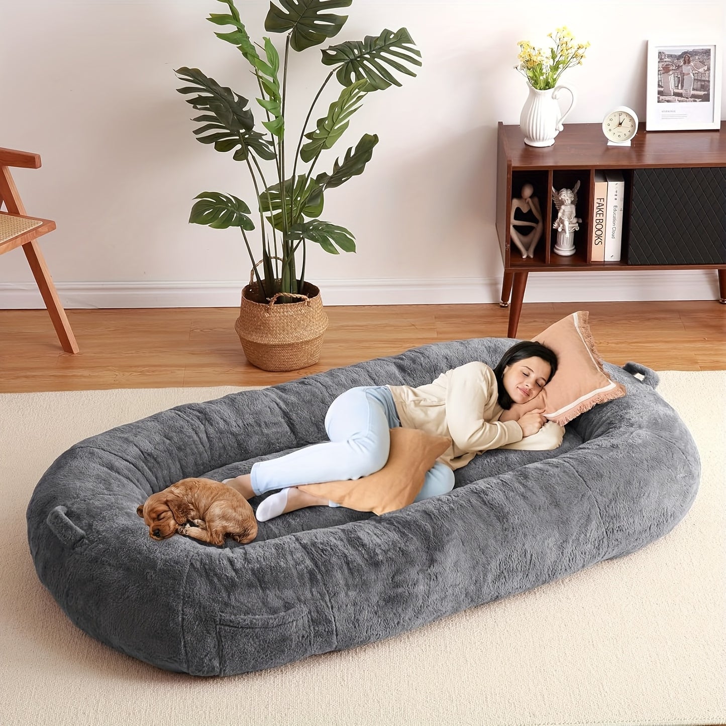 MERXENG Human Size Dog Bed for Adult People, 71"x43.3"x10" Large Dog Bed for Men and Women, Washable Giant Dog Bed for Pets and All People, Anti Slip Human Dog Bed with Storage Pocket