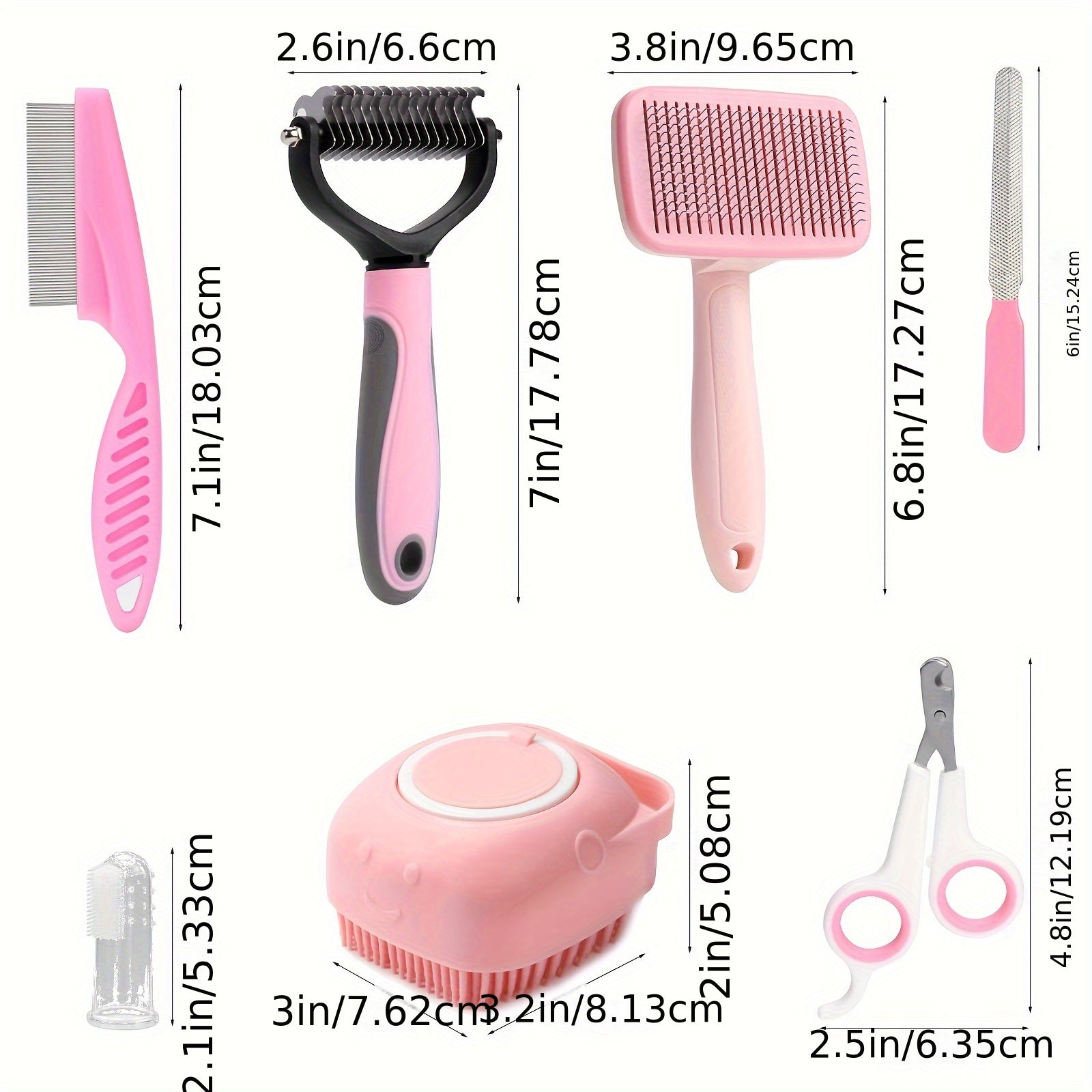 8pcs Pet Grooming Set, Dog Brush Set with Nail Clipper, Flea Comb, Shampoo Brush, Hair Removal Brush, and Silicone Toothbrush