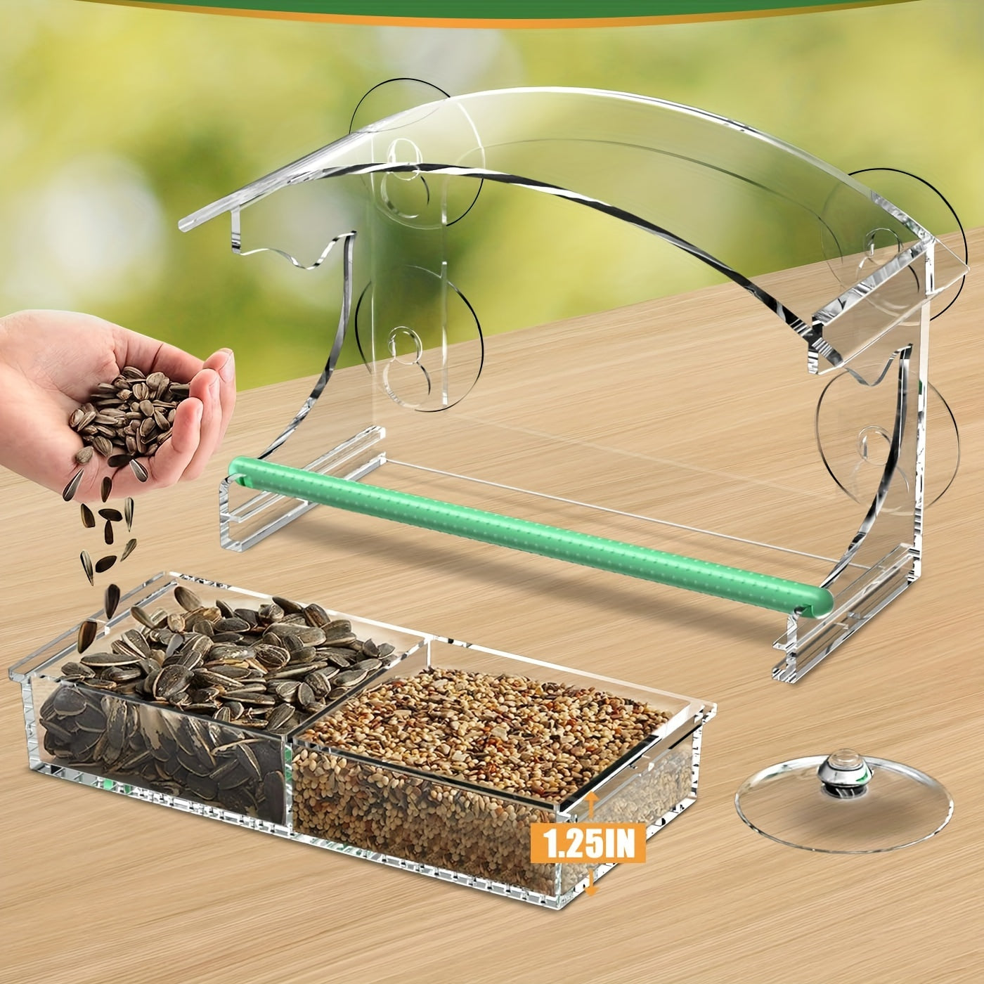 1pc Large Acrylic Window Bird Feeder - Feeders with Sliding Seed Holder, 4 Extra Strong Suction Cups, and Easy Cleaning Design for Outside Wild Birds